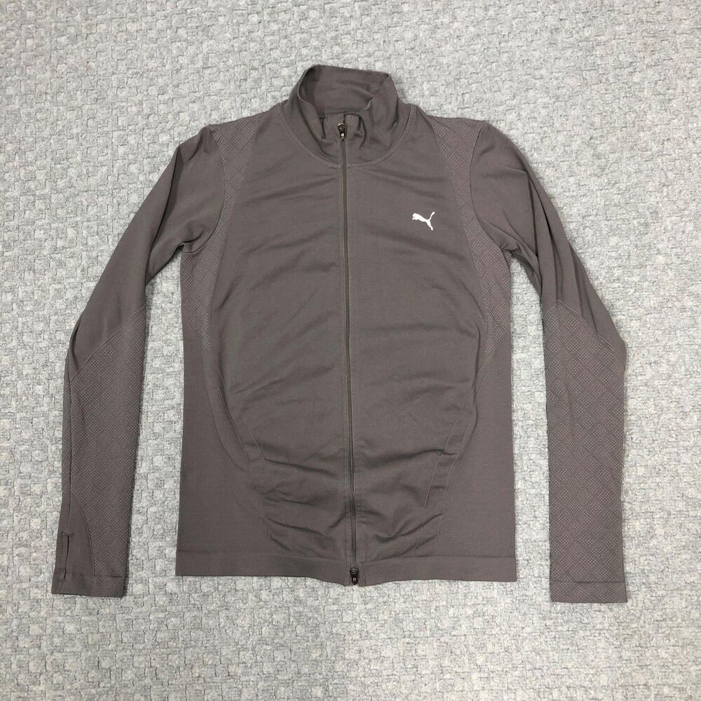 Puma Track Jacket Womens Large Gray DryCELL Full Zip Thumbholes Athletic Running